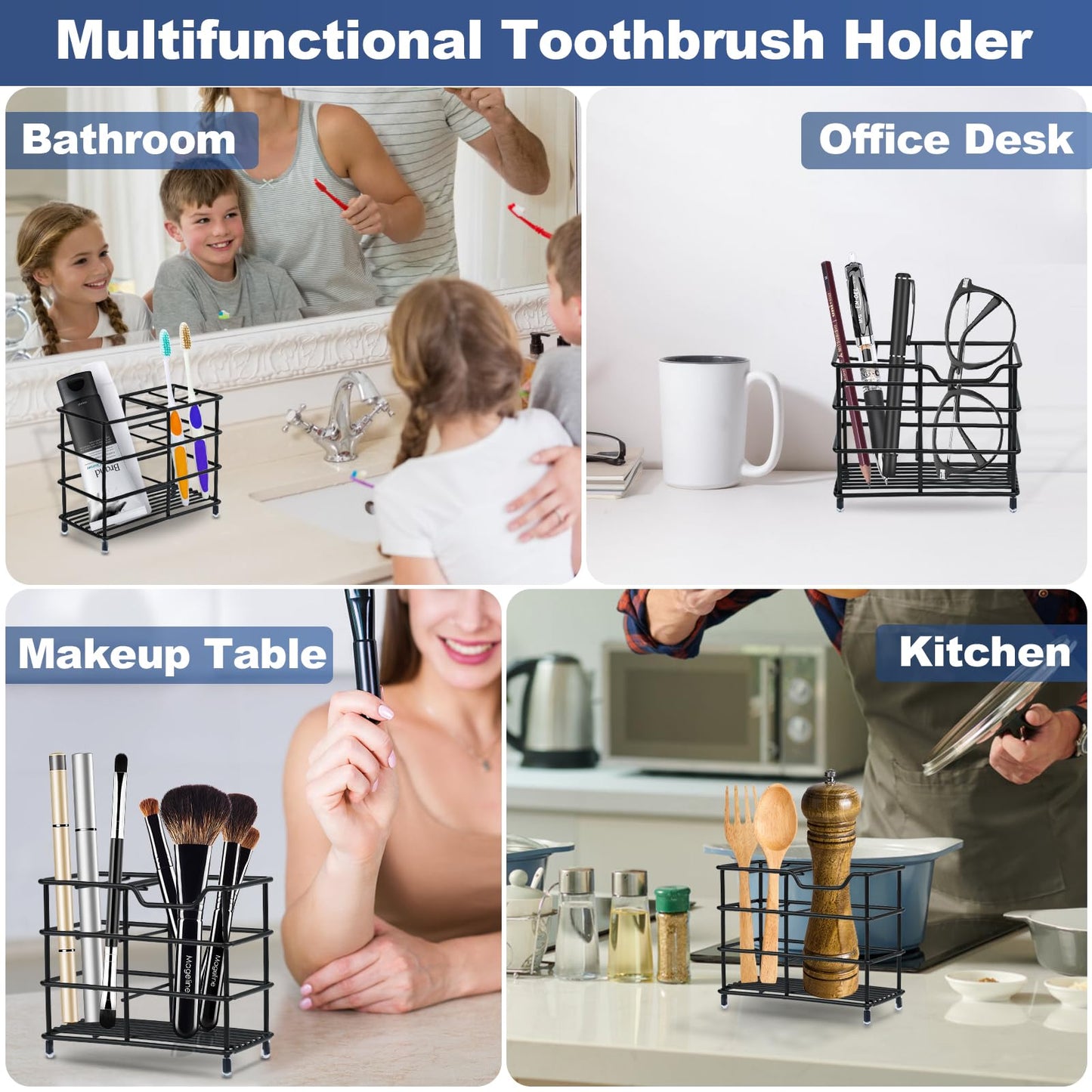 ONLYQIQIU Black Toothbrush Holder for Bathroom Organiser Storage, 5 Slots Ventilated Toothbrush Stand Mould-Proof