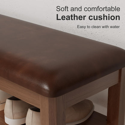 AQIMUELE Shoe Bench, Shoe Bench Storage with Seat, Wooden Shoe Rack 3-Tier, for Hallway, Entryway, Living Room, Bedroom, 60cm Walnut