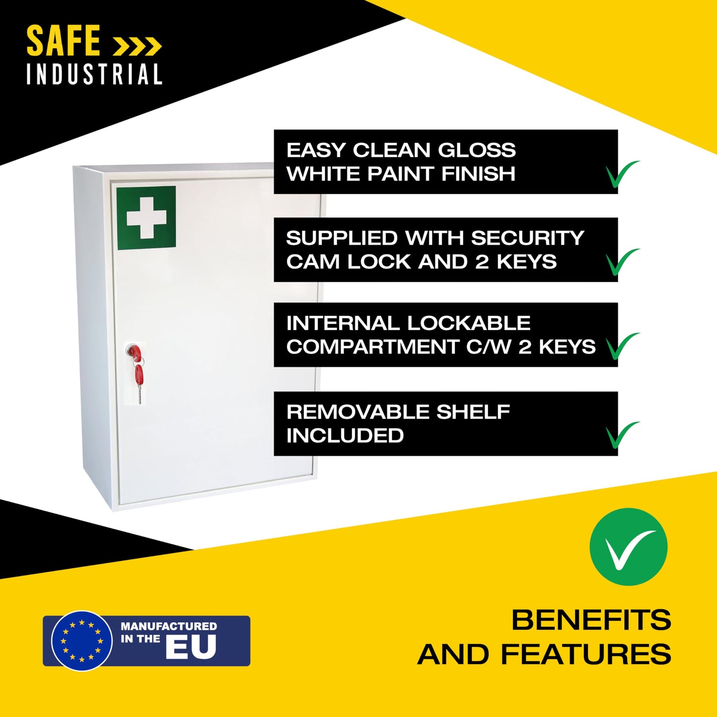 Safe Industrial - Medical Cabinet Wall Mountable Medication Cabinet Key Lock Safe with Shelves - Dedicated Secure Storage for Medicine