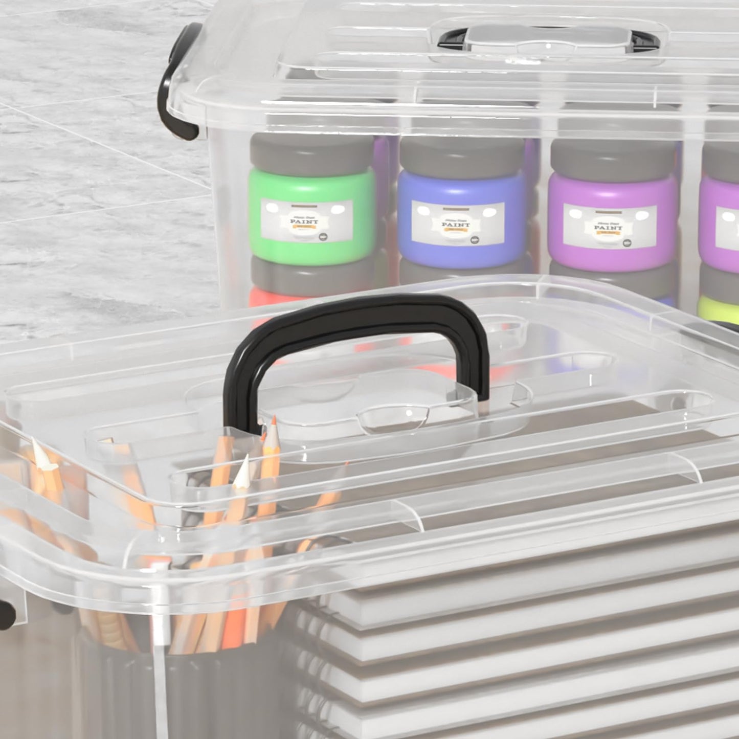 Waikhomes 6 x 8 Litre Clear Plastic Storage Box with Lids, Home Office Kitchen Stackable Nestable Transparent Plastic Boxes