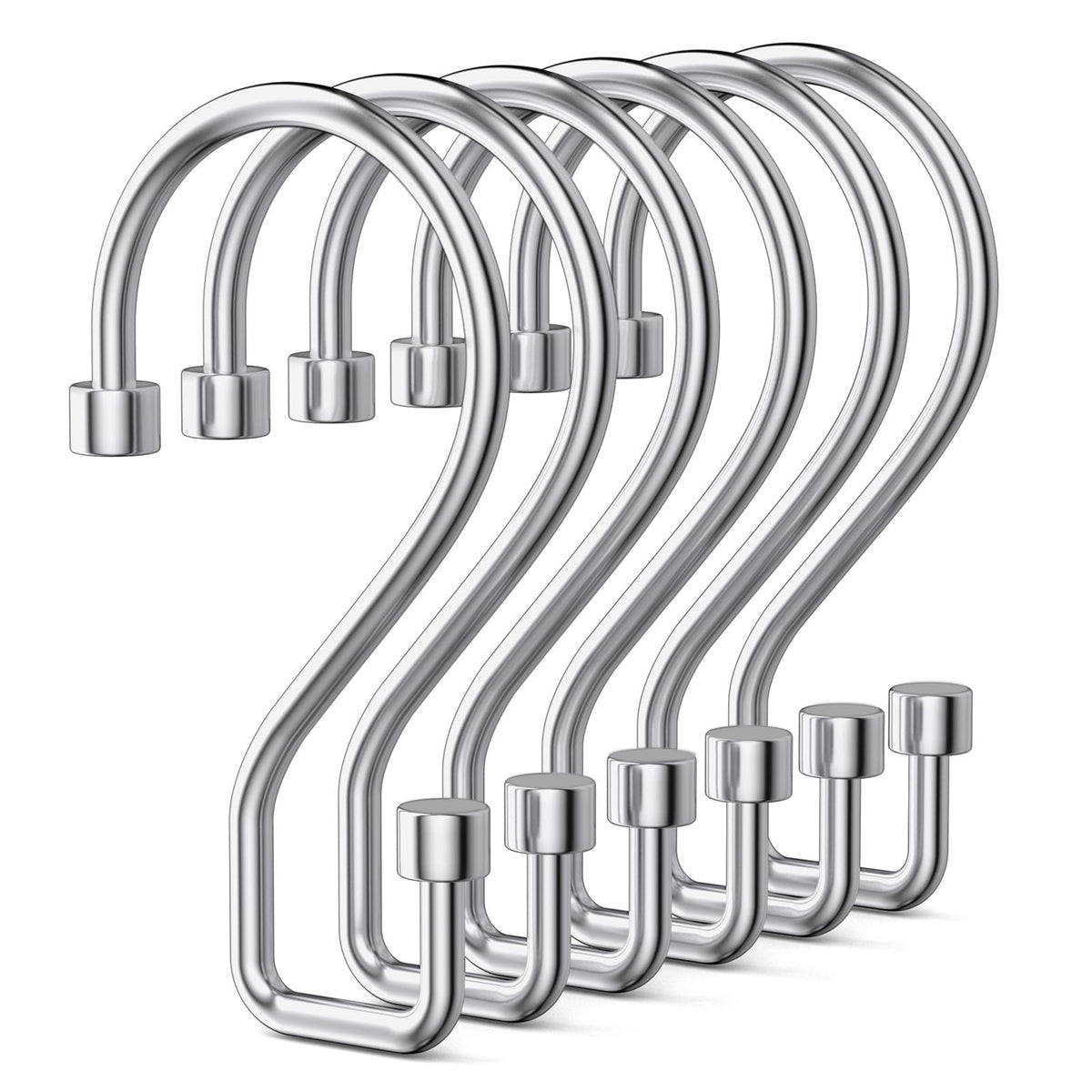 Goowin S Shape Shower Curtain Rings, 12 Pcs - Rustproof Black, Multi-Functional Hooks for Curtains, Kitchen Utensils, Clothing, Towels Chrome