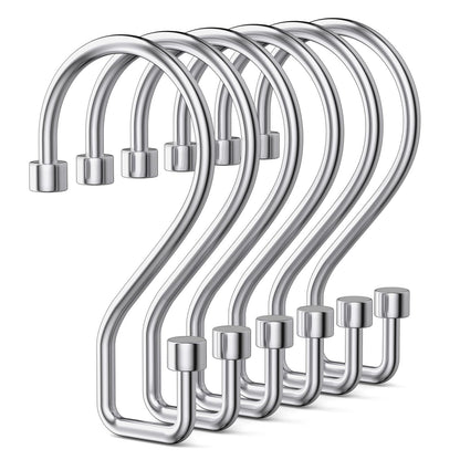 Goowin S Shape Shower Curtain Rings, 12 Pcs - Rustproof Black, Multi-Functional Hooks for Curtains, Kitchen Utensils, Clothing, Towels Chrome