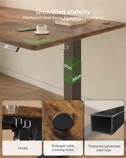 JUMMICO 120x60cm Electric Standing Desk with USB Charging Height Adjustable Desk with Sedentary Reminder Stand Up Desk with Splice Board for Home