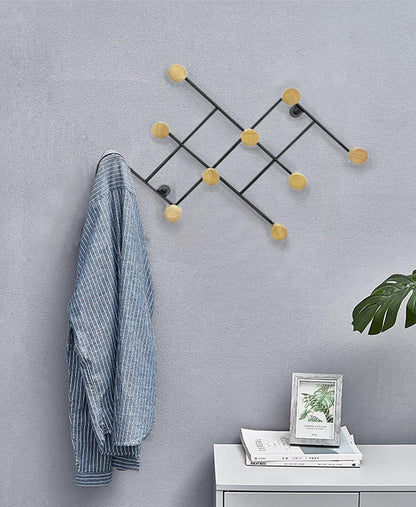 ASPECT Wall Mounted Coat Rack/Hanger,10 Wooden Hooks