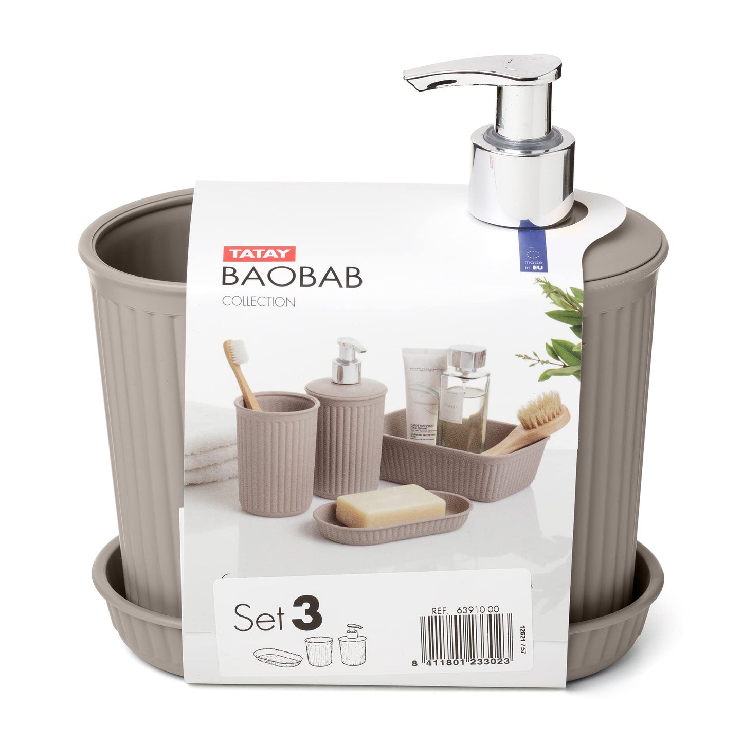 TATAY Baobab 3-Piece Countertop Bathroom Set, Plastic Material, BPA Free