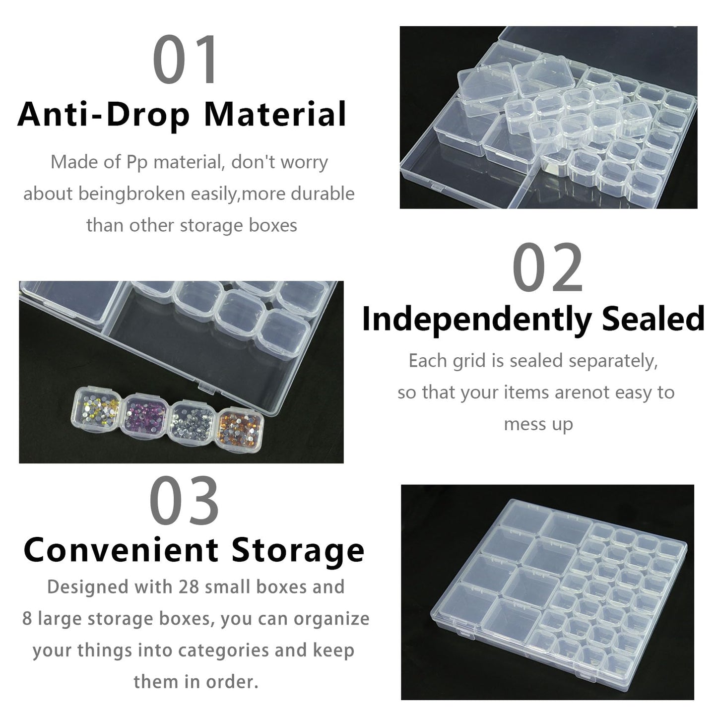 36 Grids Bead Storage Box, Diamond Art and Jewelry Organiser, Compartment Plastic Box for Beads, Art DIY, Crafts, Diamond Painting
