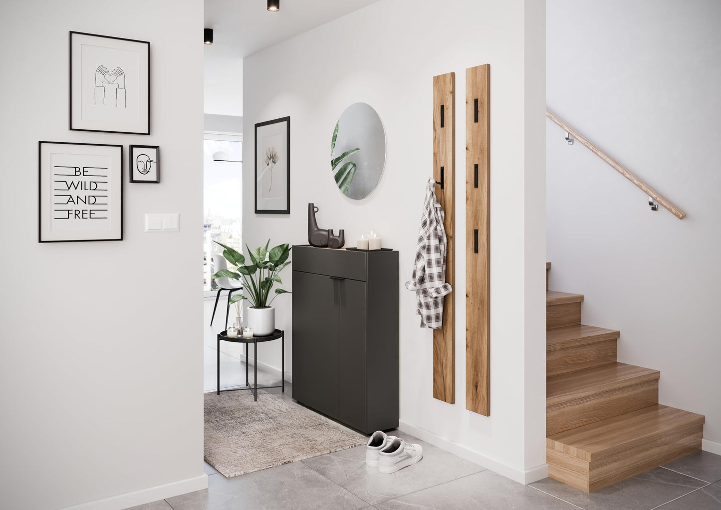 Germania Shoe cabinet 1319-549 GW-Ameca, in graphite/Navarra oak finish, with soft-close doors, 83 x 99 x 22 cm (WxHxD)