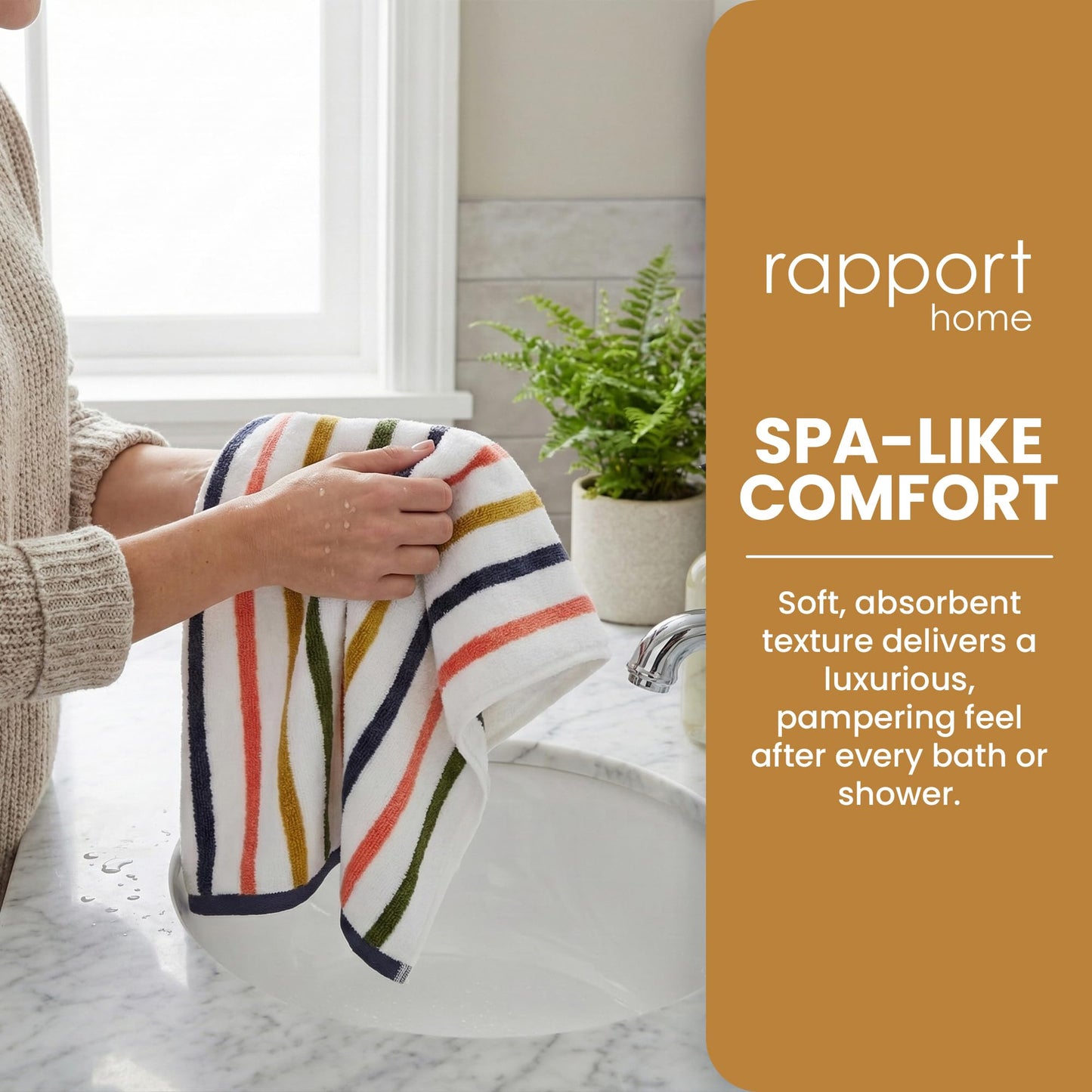 Rapport Home Amalfi Hand Towels 2 Pack | Multi | 50x85cm | Luxurious 500GSM 100% Cotton | Oeko-Tex Certified Absorbent & Soft Bathroom Towel Set