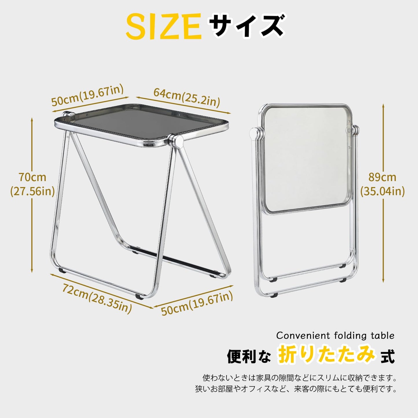 KAIHAOWIN Folding TV Tray Table Clear Acrylic Foldable Table No Assembly Required Tiny Desk for Home Office Side Table Small Computer Desk for Small
