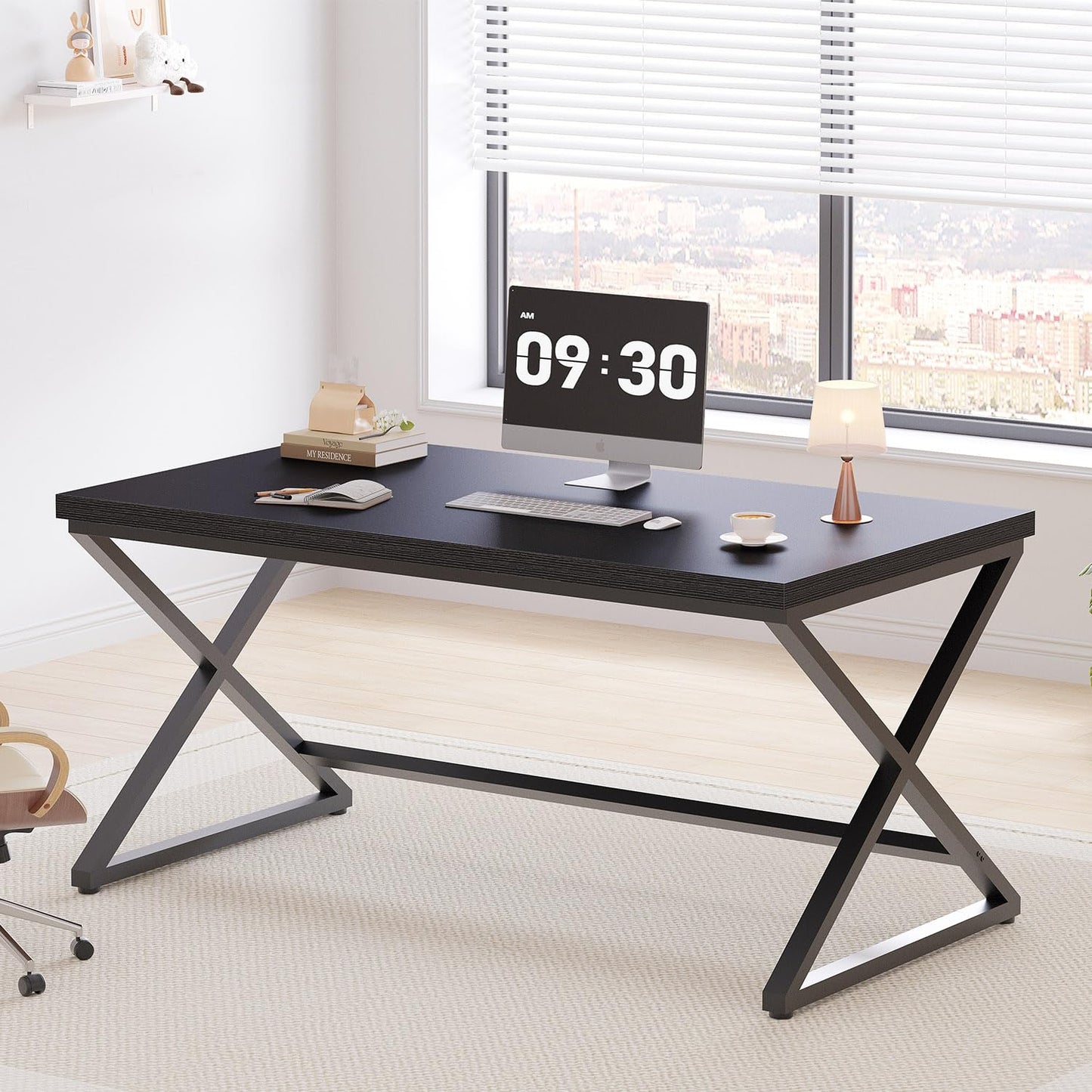 IBF Black Desk, Modern Computer Desk for Home Office, Industrial Simple Pc Gaming Writing Study Desk in Bedroom