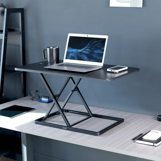 VIVO Ultra-Slim 81cm Single Top Height Adjustable Standing Desk Riser, Compact Sit Stand Desktop Converter for Monitor or Laptop, Black, DESK-V032J