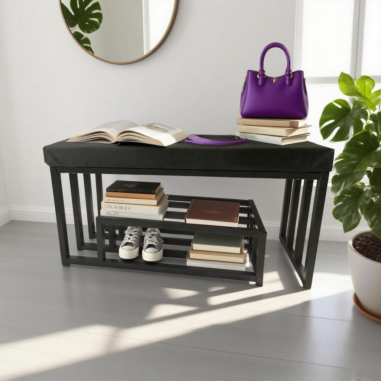 nonotse shoe bench with seating area,shoe rack bench, shoe rack with seating area metal black,shoe rack hallway bench with storage space for living