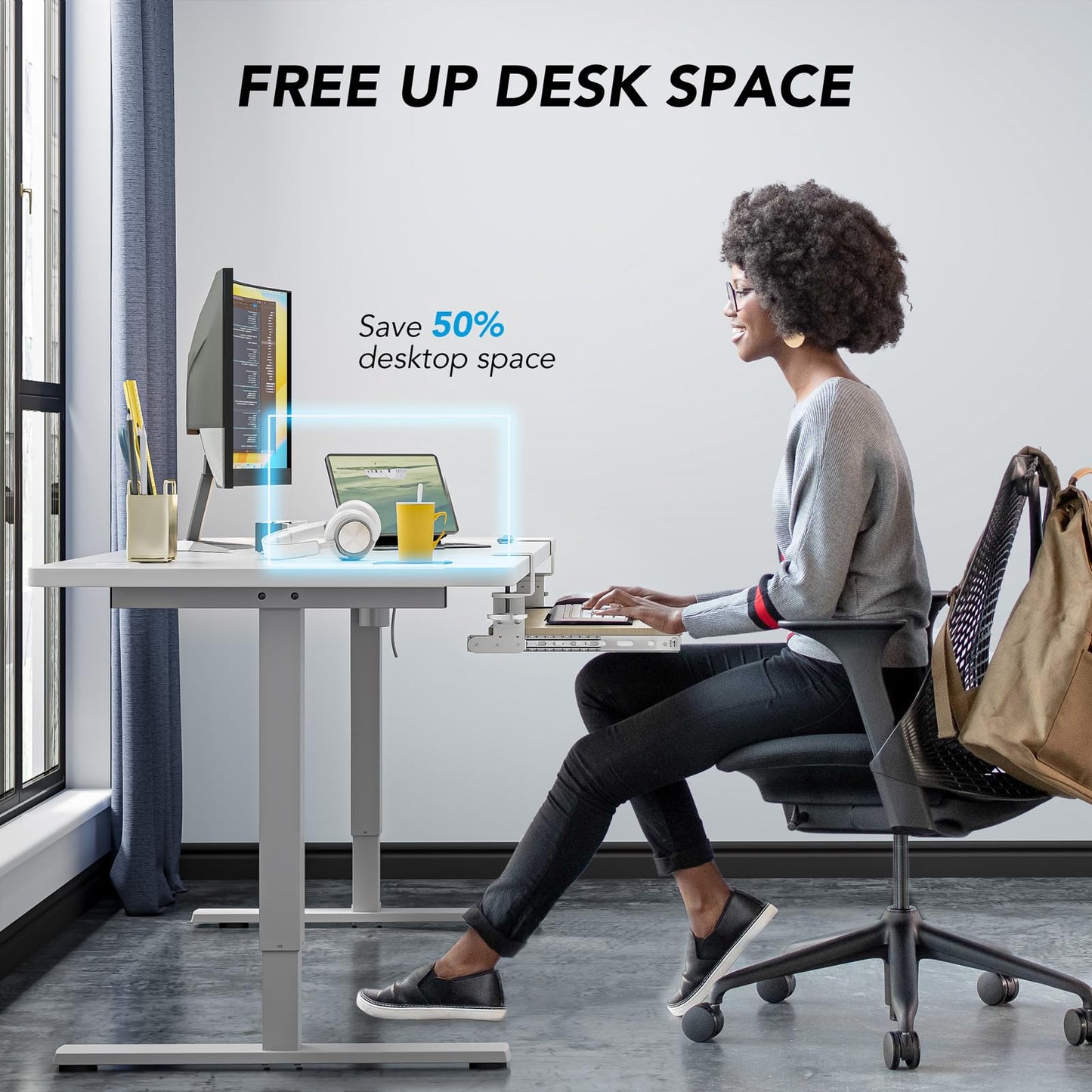 Keyboard Tray Under Desk Pull Out with Extra Sturdy C Clamp Mount System, 694 (838mm Including Clamps) x 300mm Slide-Out Platform Computer Drawer for