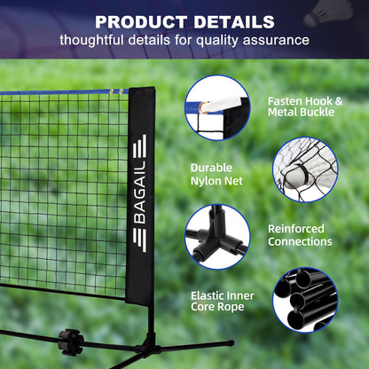 BAGAIL Badminton Net, Foldable Nylon Net, Hieght Adjustable Stand and Portable Carry Bag, Easy to Assemble or Disassemble, Ideal Recreational Sports
