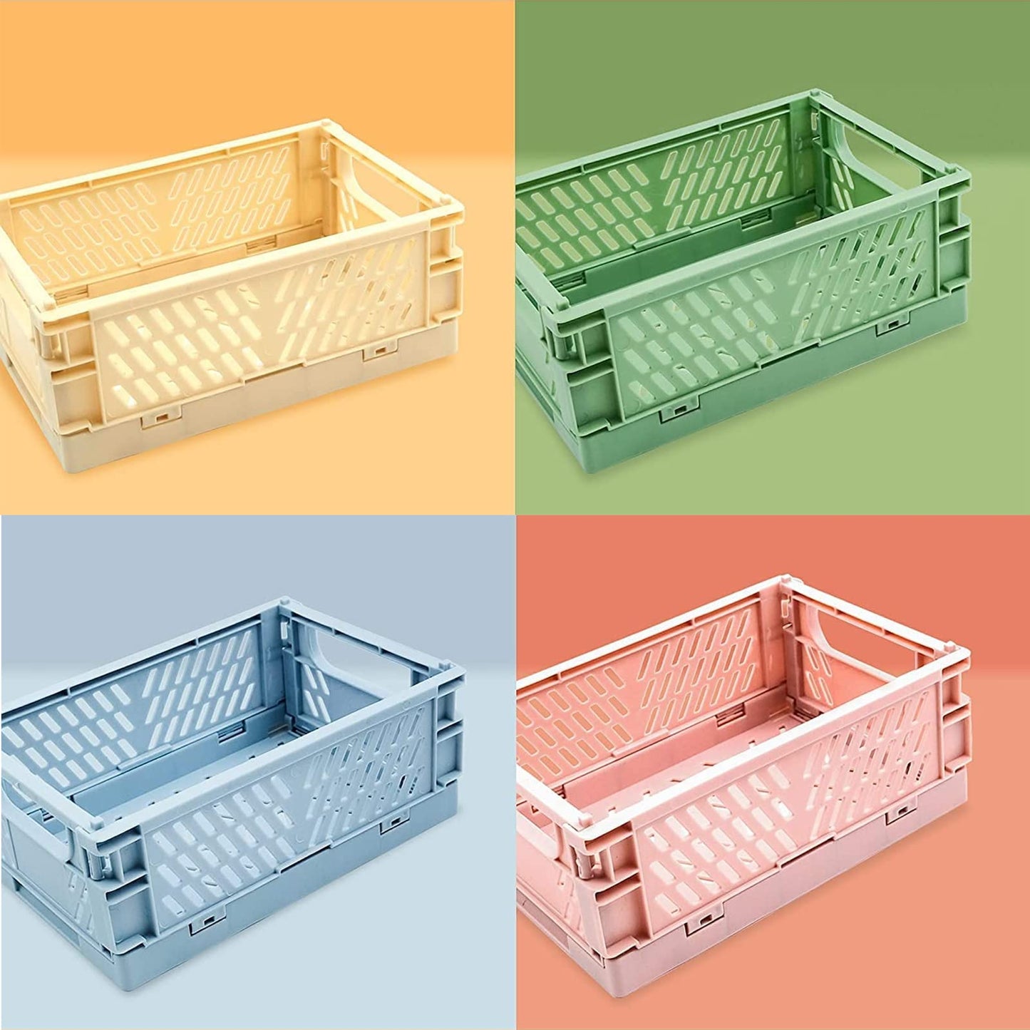 Tianlong 4pcs Mini Foldable Desk Crates Storage Box, Plastic Stackable Table Basket Organizer, Mini Storage Baskets