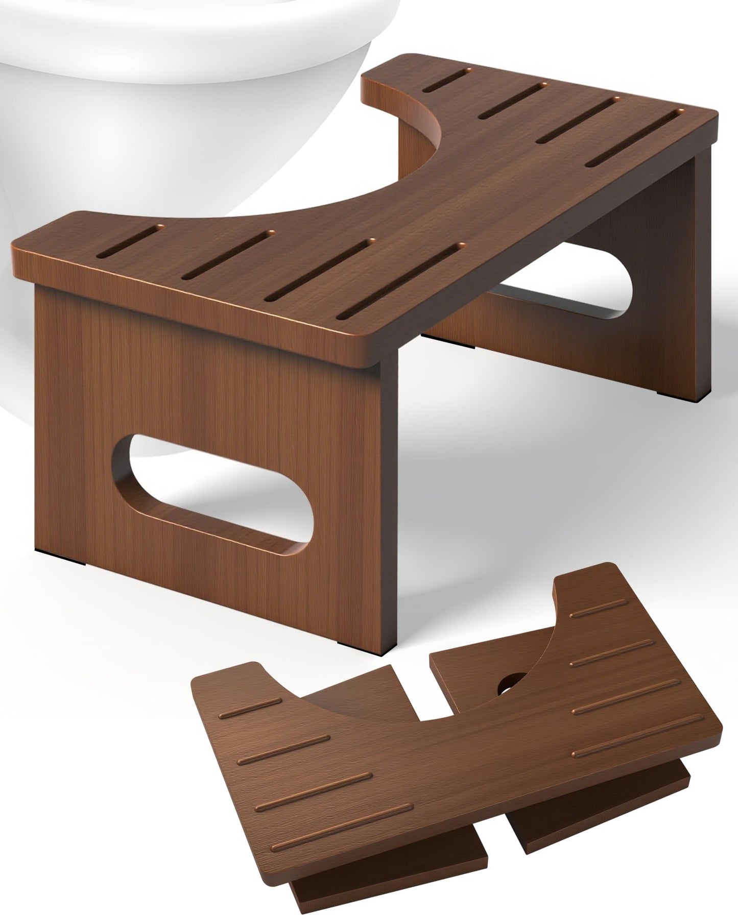 QIANBAIYI Toilet Stool 7 Inch Bamboo Squatting Step Stool for Adults, Kids & Elderly, Foldable Bathroom Stools, Anti-Slip & Easy to Clean Potty Tool