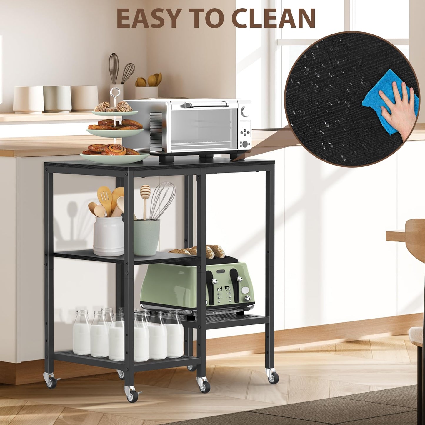 OGEMXU Rolling Kitchen Microwave Cart,4 Tier MicrowaveStand,Black