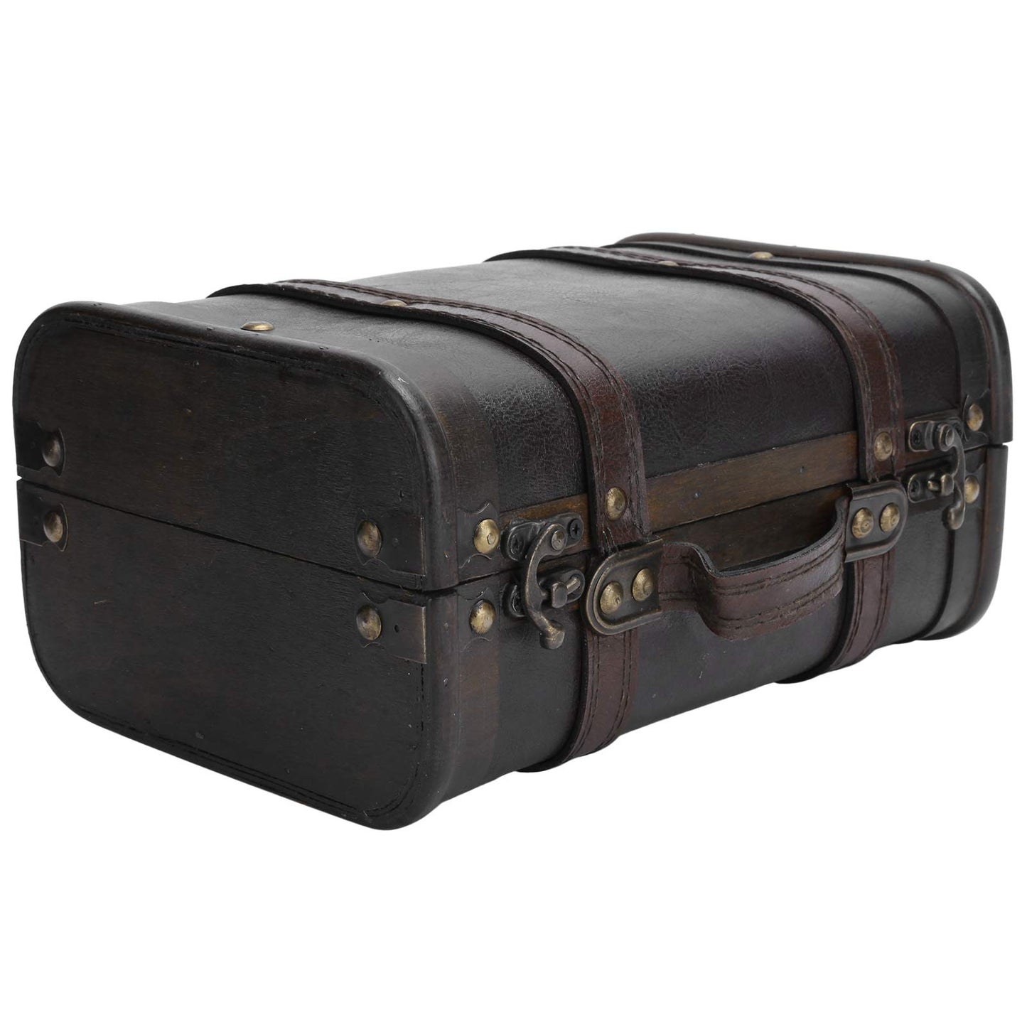 BORDSTRACT Retro Suitcase, Vintage Wooden Suitcase with Buckle Lock, Earring Necklace Organizer Case