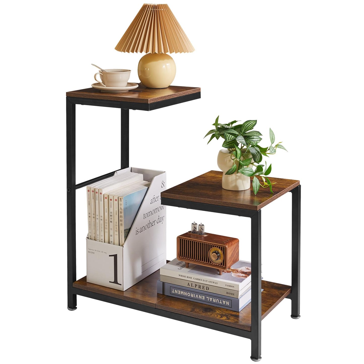 Aibiju G-Shaped End Table Small Side Table for Living Room Corner Tables for Small Spaces,Balcony,Couch,Bedroom,Flower Stand Rustic Brown YD-TM053H