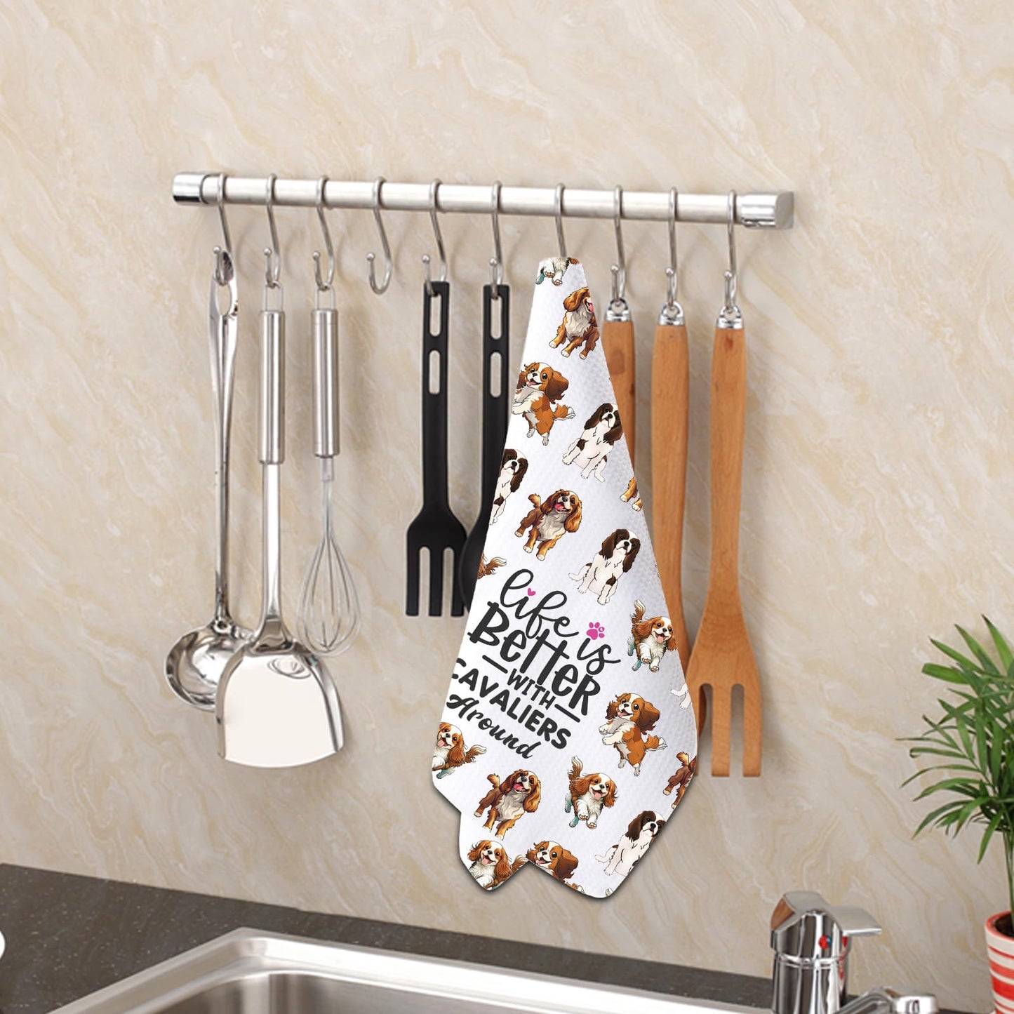 PXTIDY King Charles Cavalier Dog Kitchen Towel Life Is Better With Cavaliers Around King Charles Spaniel Towel Dog Mom Gifts