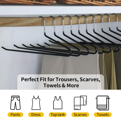 Hangerman 20 Pack Trouser Hangers - Open-Ended Metal Pants Hangers for Trousers, Jeans, Scarves, Towels, Space Saving Non-Slip Coating Design Black