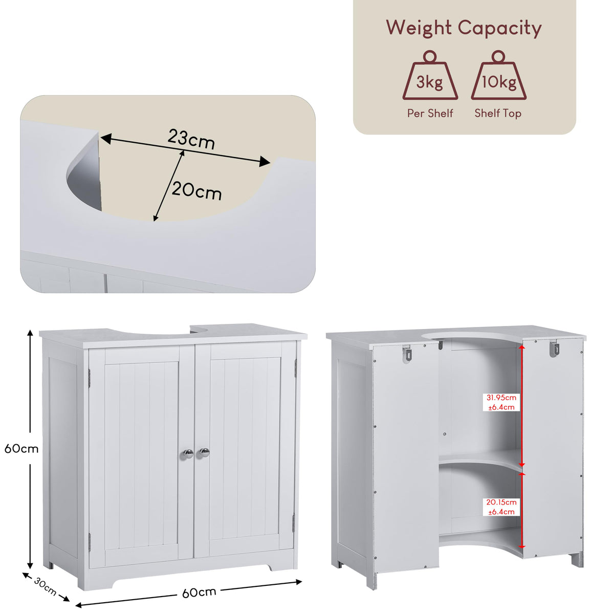 Bath Vida Priano Under Sink Bathroom Cabinet Floor Standing Storage Cupboard Basin Unit, White