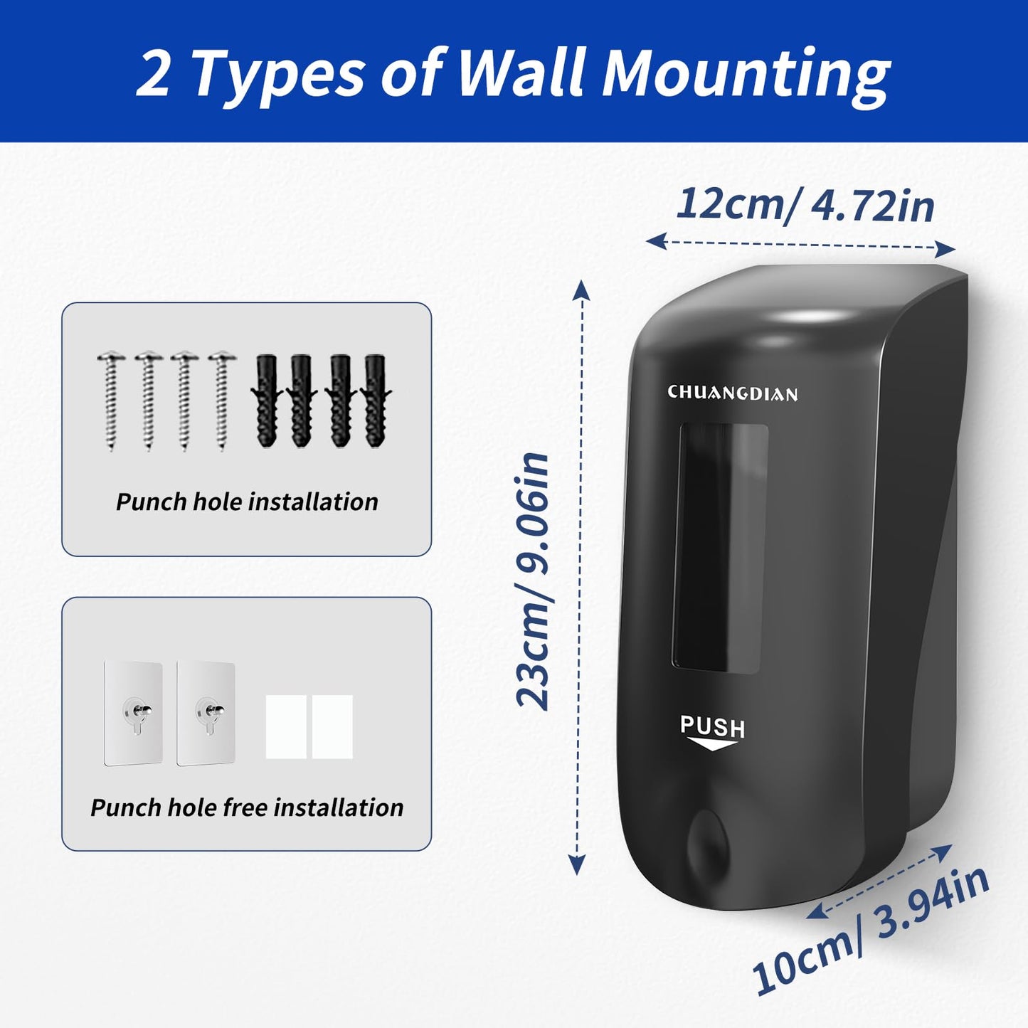 CHUANGDIAN Hand Soap Dispenser Wall Mounted 1000ml, Black