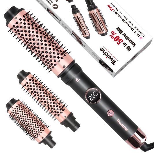 Tiwiche Thermal Brush Set, 3-in-1 Non-Blowing Heated Round Brush with Adjustable Temp, Fast Heating Titanium Ceramic, Dual Voltage, Hair Curling Iron