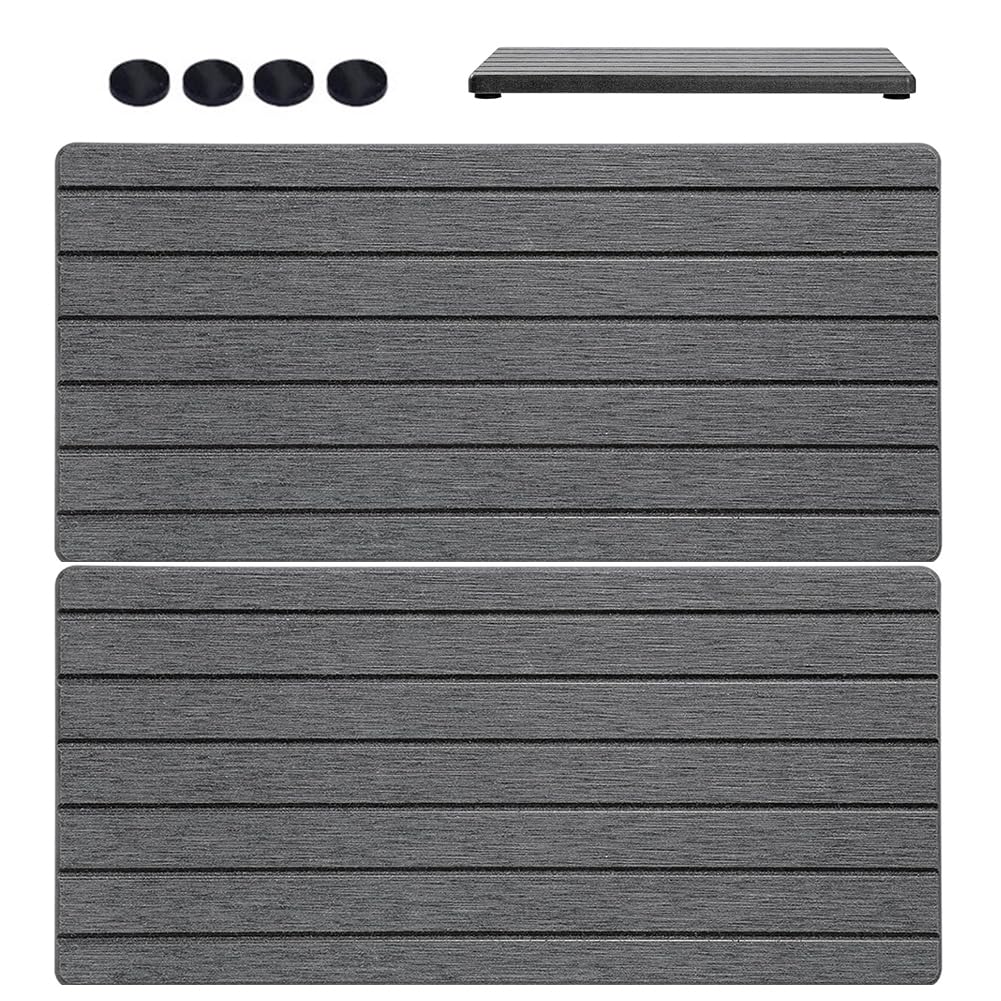 FOGARI Diatomaceous Earth Absorption Tray, 2-Piece Set, Grey, Rectangular, Diatomaceous Earth and Plant Fibres, Non-Slip, Rustic, Kitchen and Bathroom