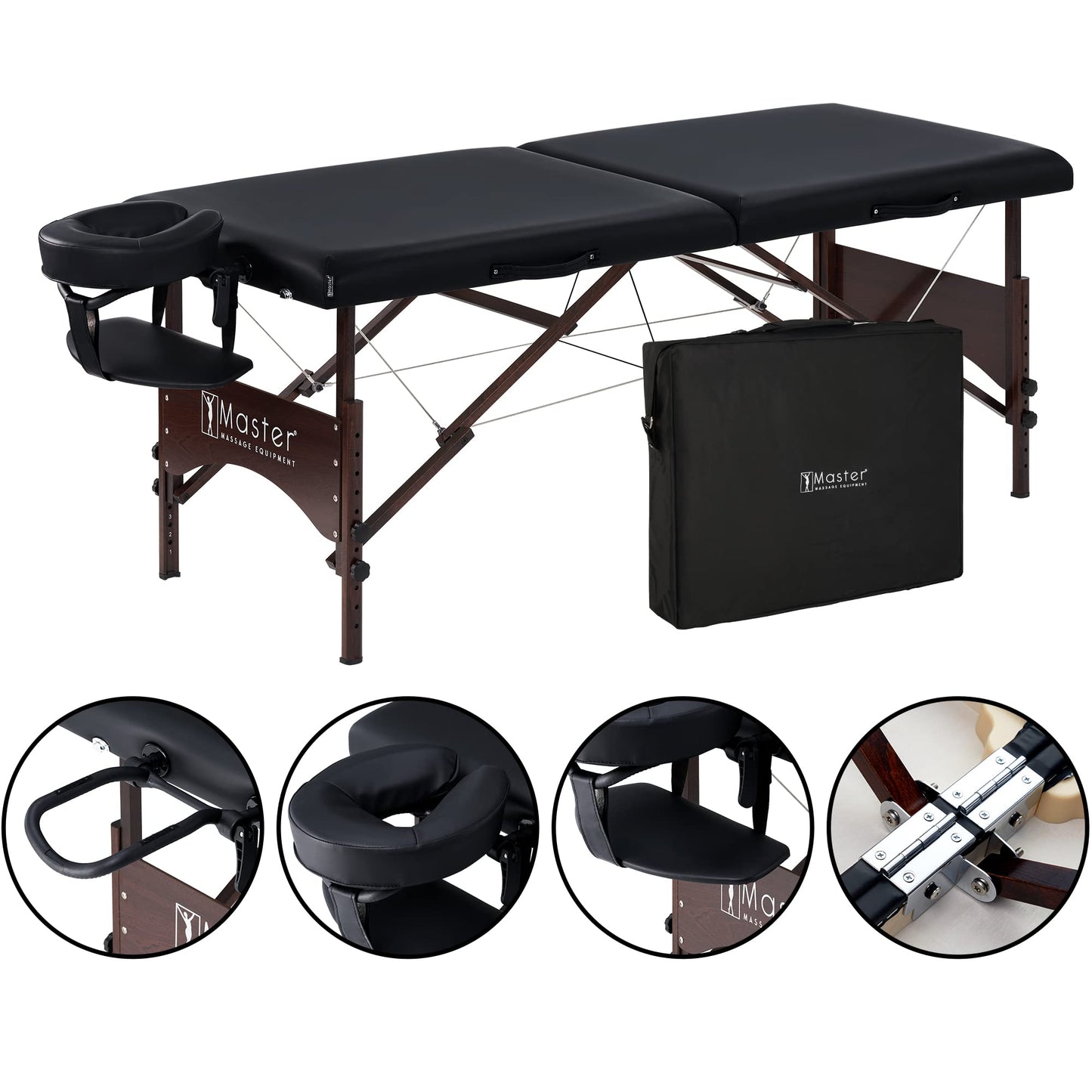 Master Massage 71 cm Argo Portable Massage Table in Black with Walnut Legs - Ideal for Spa Treatments, Tabletop Exercises, Beauty, Tattoo