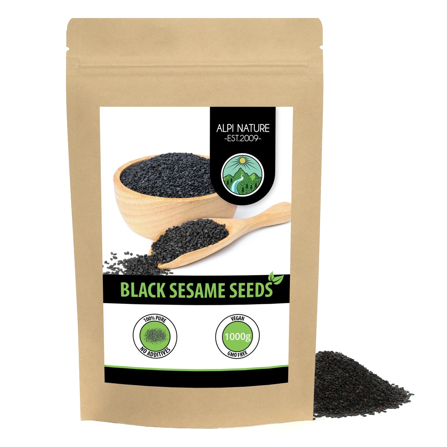 Alpi Nature Black Sesame Seeds 1kg 2.2 lb, Raw Black Sesame Seeds for Cooking and Baking