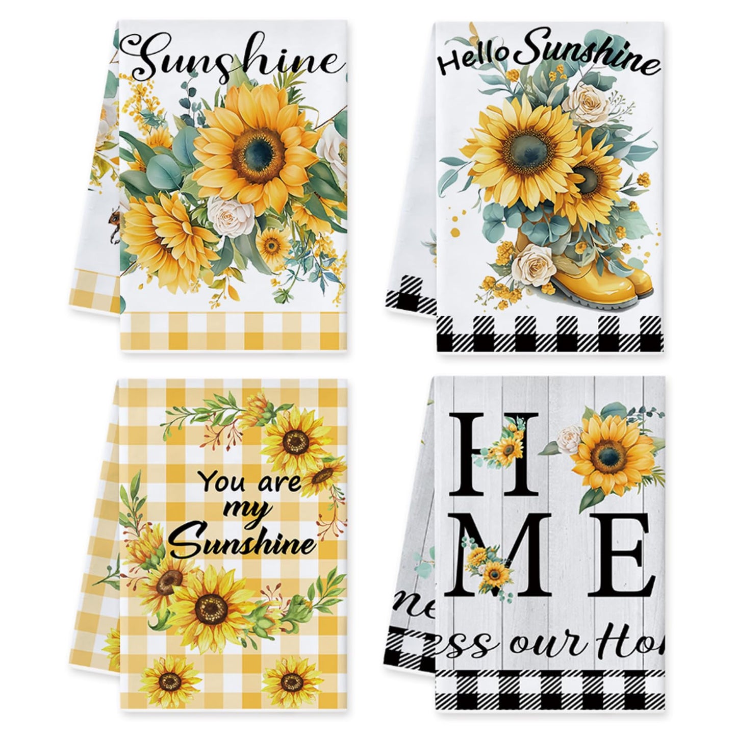 Sunflower Kitchen Towels, Microfiber Tea Towel, Soft Absorbent Quick Dry Reusable Dish Towel Set of 4, Hand Towels for Kitchen Drying