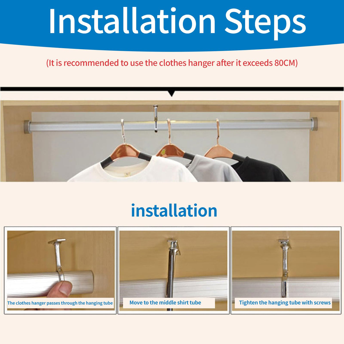 KOOLEVER Wardrobe Rails and Fittings, 4Pcs Oval Wardrobe Rail Bracket, Adjustable Support for Ceiling-Mounted Hanging Rails