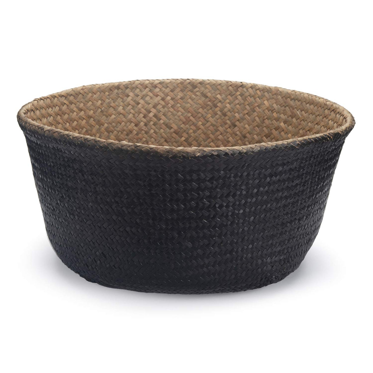 Seagrass Belly Basket Natural Woven Plant Pot Foldable with Handles for Storage Laundry Blankets Toys Natural + Black