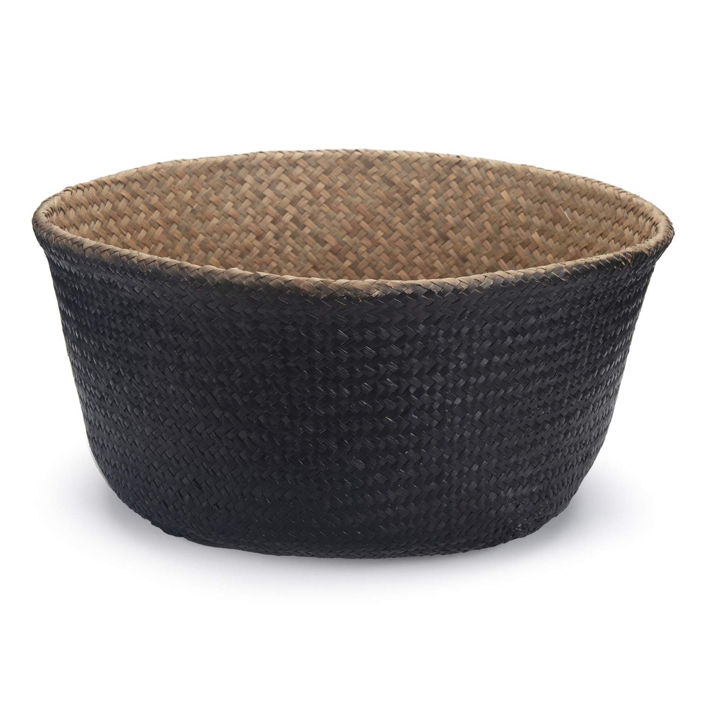 Seagrass Belly Basket Natural Woven Plant Pot Foldable with Handles for Storage Laundry Blankets Toys (Natural + Black)
