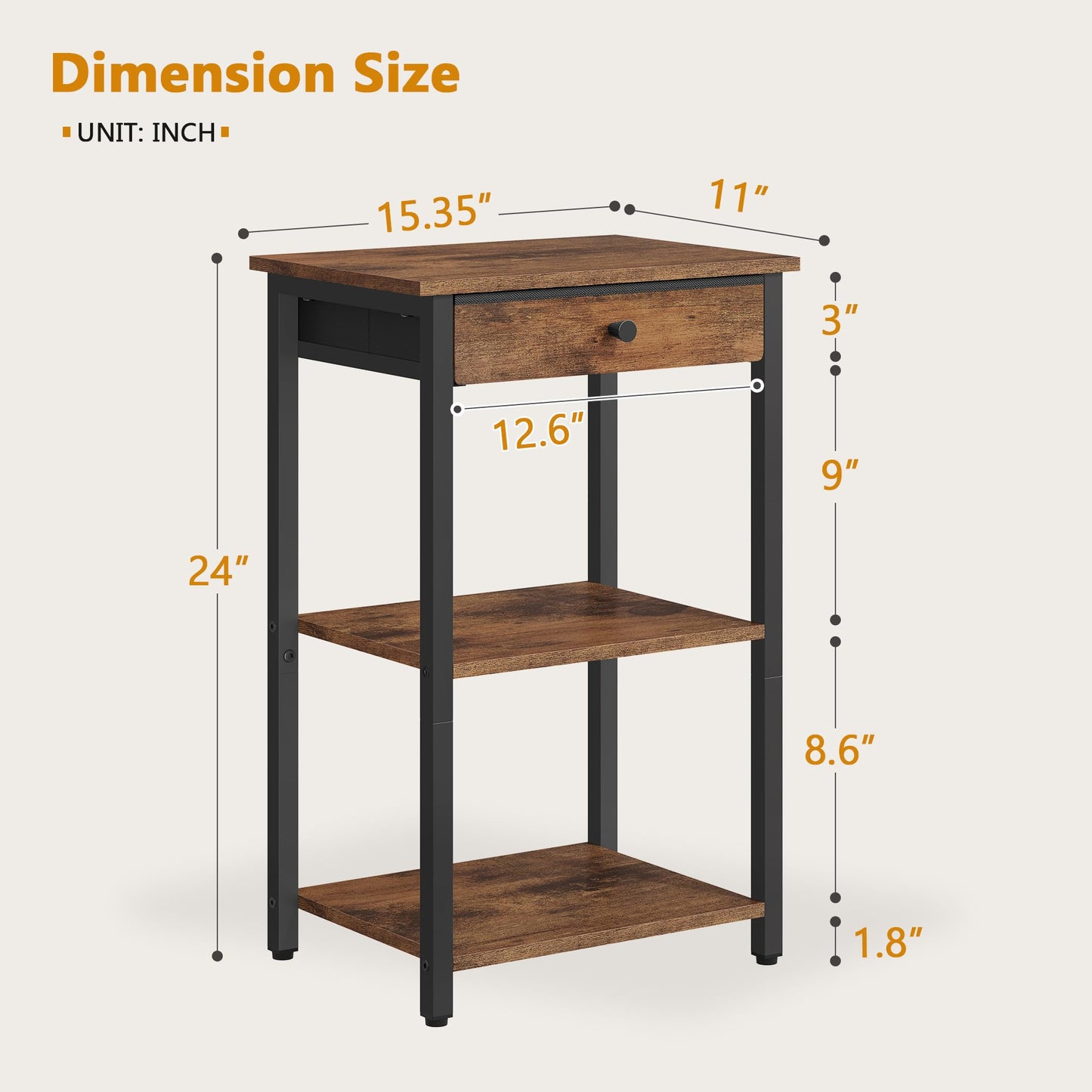 Gewudraw Printer Stand, 3 Tier Printer Shelf with Drawer for Home Office