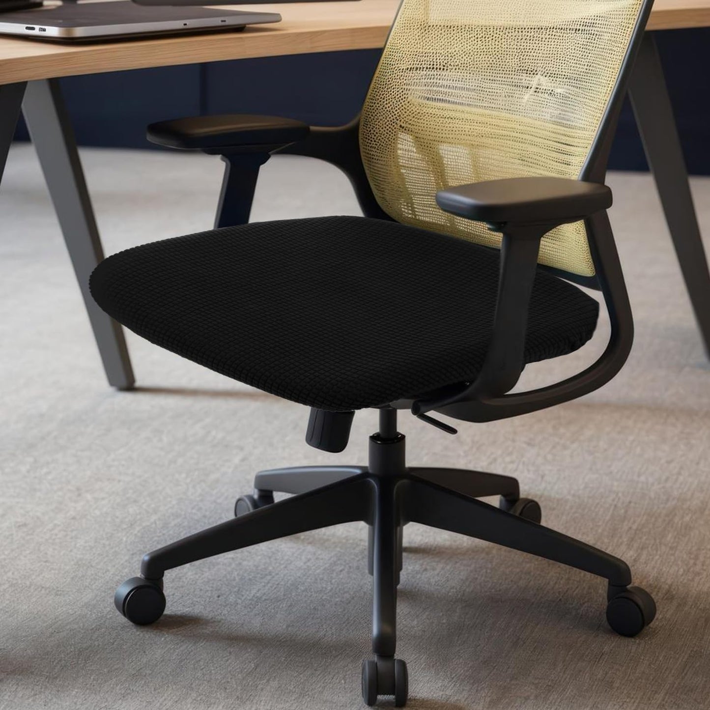 Exircy Office Chair Seat Cover, Stretchable Removable Washable Desk Chair Cover Black Elastic Chairs Seat Slipcovers with Tie Straps 17.7"-21.7"