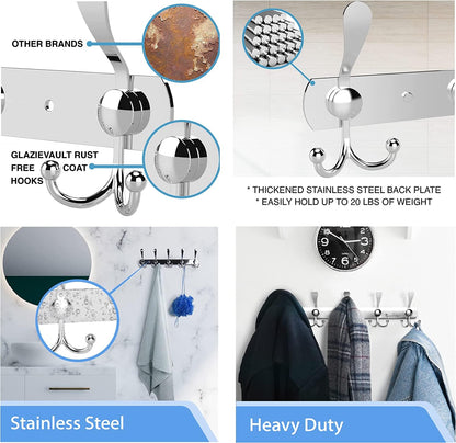 GlazieVault Coat Hooks for Wall - Stainless Steel Coat Racks 2 Pack - Heavy Duty Coat Hook Wall Mounted