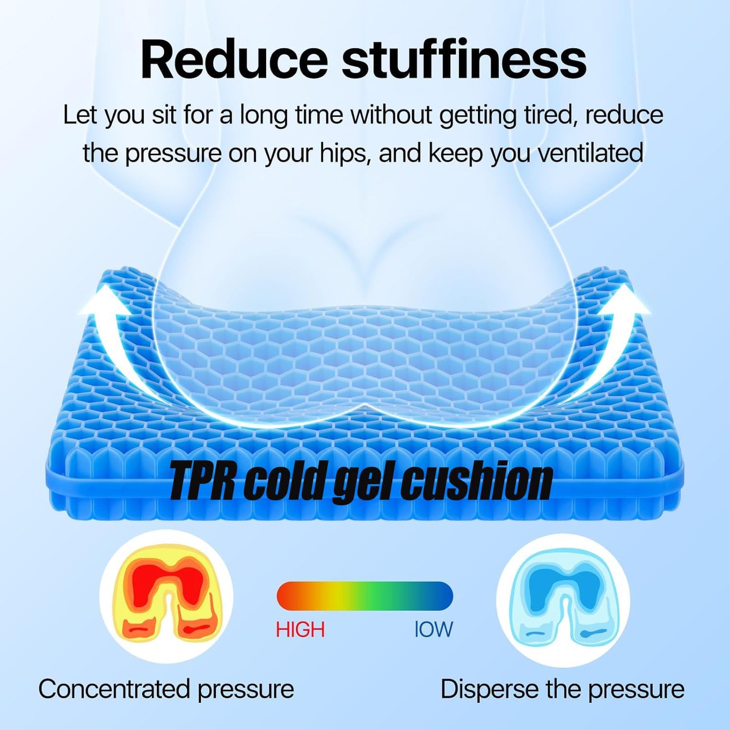 hzbaiyi Gel Seat Cushion, Honeycomb Thick Gel Cushion Pressure Cushions for Bottoms Soft Sitter Cushion Relieving Back Coccyx Pressure Seat Cushions