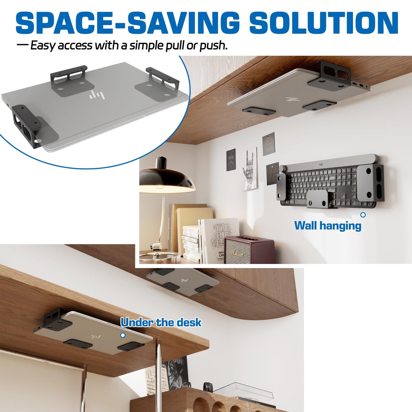otuiaim Under Desk Holder / Wall Mount - 2mm Carbon Steel Desk Extender