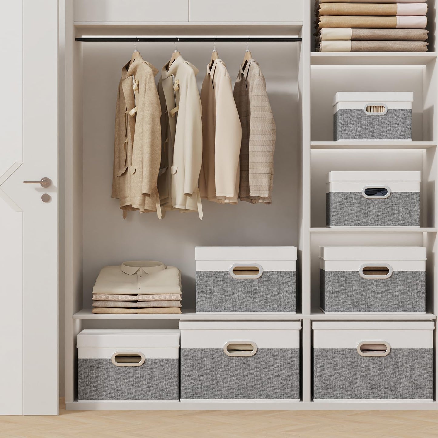 Yawinhe Storage Bins with Lids and Handles 2 Pack,38x25x25cm,White/Grey