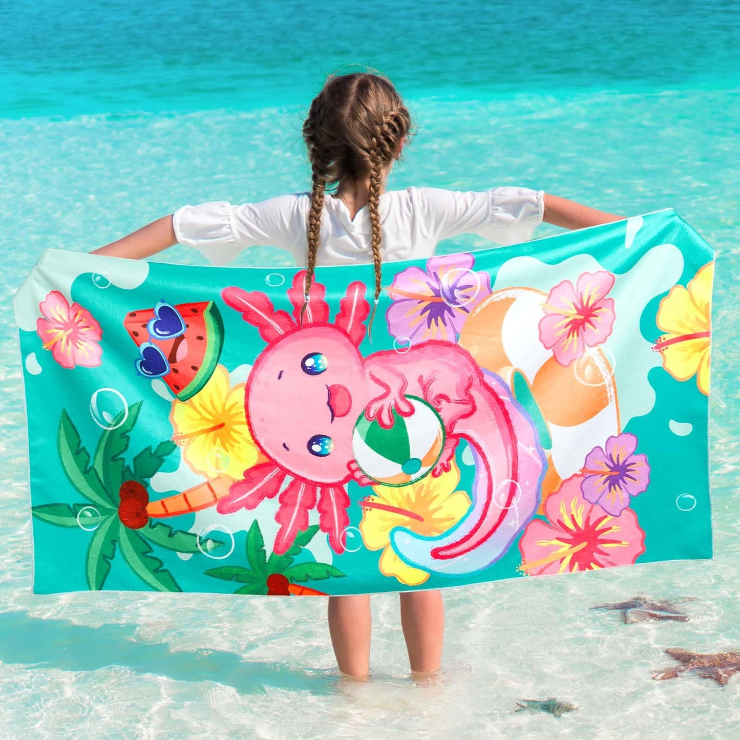 WERNNSAI Axolotl Microfibre Beach Towel for Kids, 76 x 150cm Bath Towel