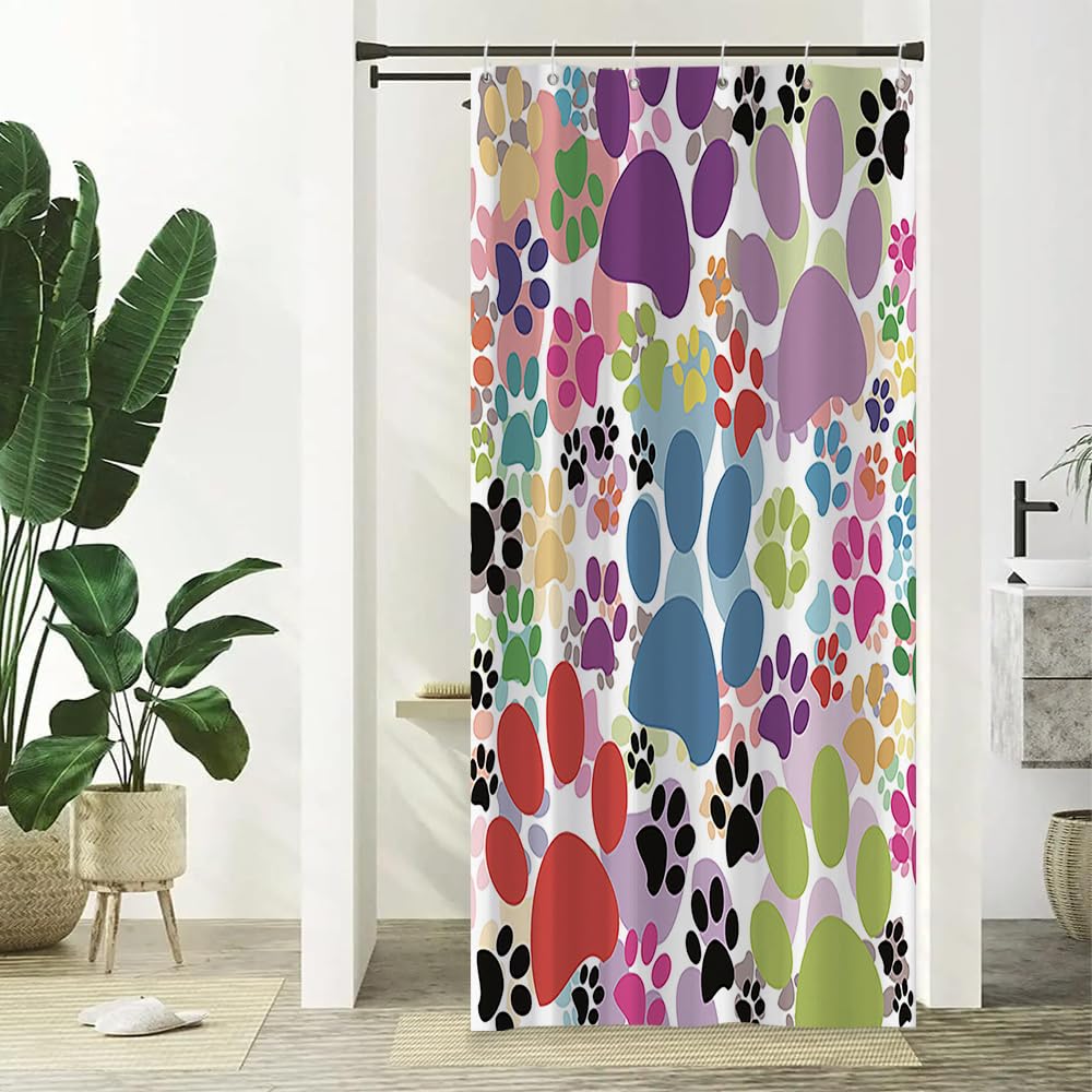 Xiaoterna Dog Paws Shower Curtain Cute Dog Pet Paws Animal Lover Claw Footprint Bathroom Curtain Colorful Cartoon Dog Cat Paw Mould and Mildew