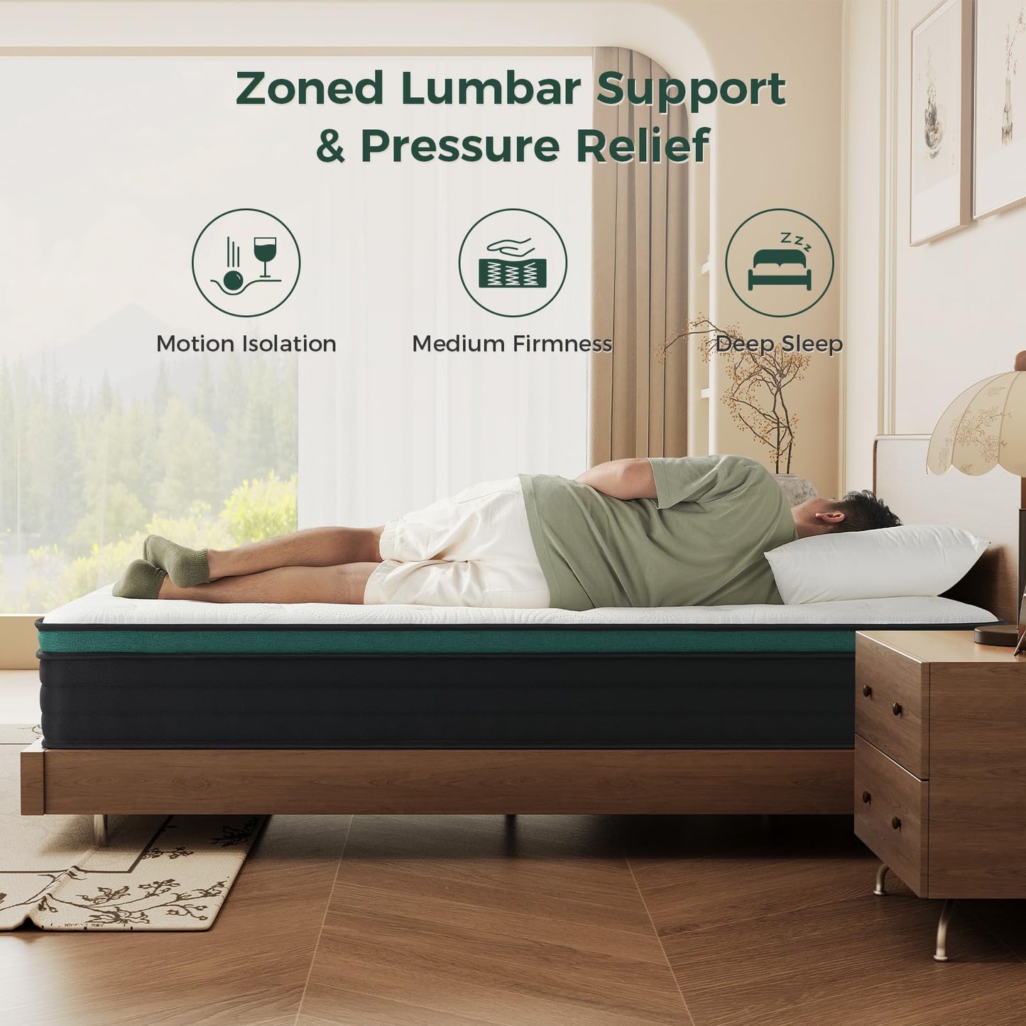 Inofia Single Mattresses 3FT, 10.6 Inch Hybrid Mattress with Zoned Pocket Spring, Triple-Layer Support System for Enhanced Pressure Relief and Spinal