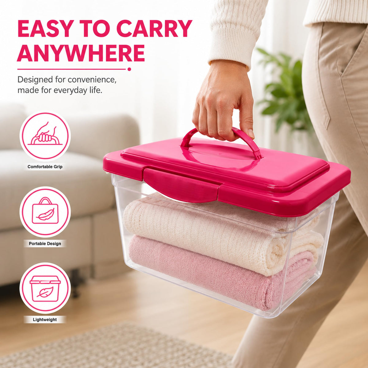 9L Storage Box with Secure Lid & Carry Handle | Stackable Clear Container