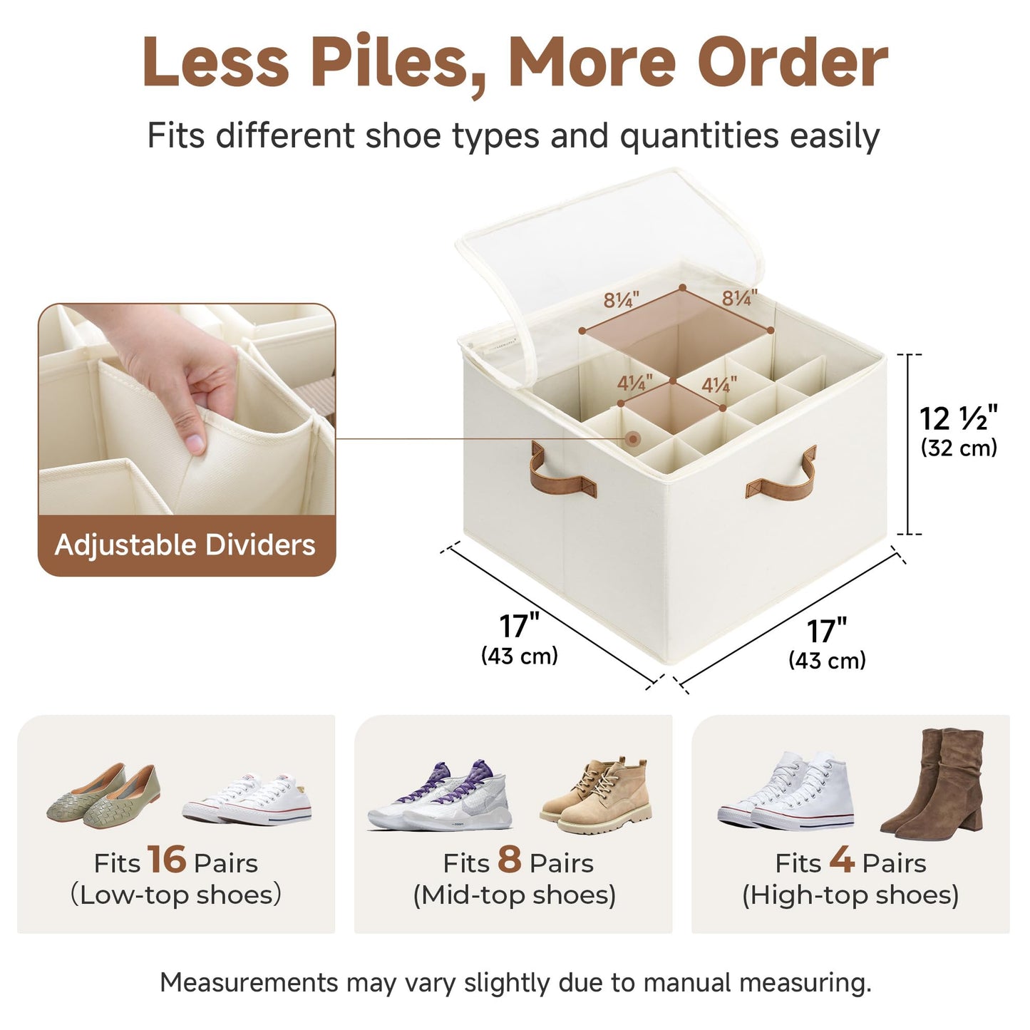 StorageWorks Shoe Organiser for Closet, Fits up to 16 Pairs, Fabric Shoe Organiser Box