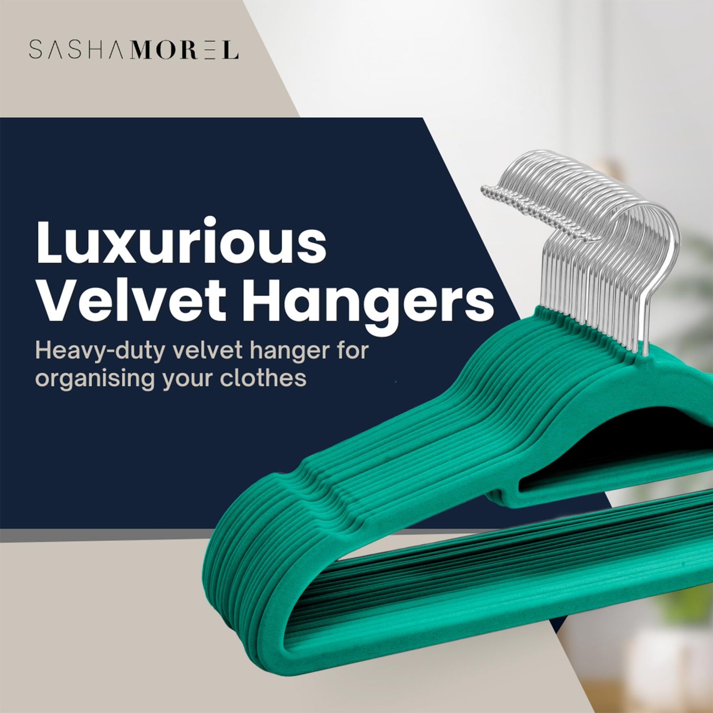 Sasha Morel 20 Pack Velvet Coat Hangers – Non Slip Velvet Hangers for Clothes, Space Saving Adult Hangers with Tie Organizer & Swivel Hooks