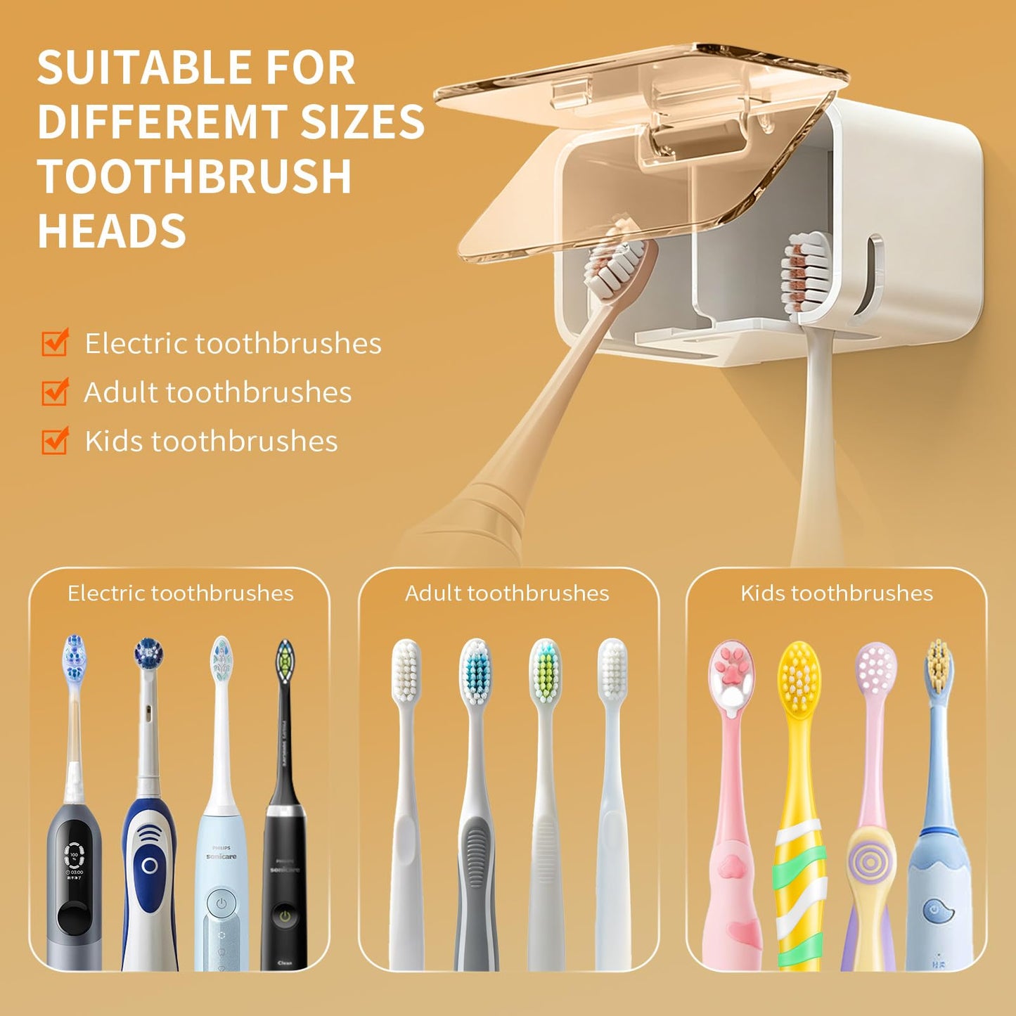 2 Slots Toothbrush Holder Wall Mounted with Cover -Breathable