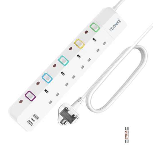 10M Extension Lead with Switches, 4 Way Extension Lead with 3 USB Ports (2 USB-A&1 USB C), Child Safety Protection Power Strip UK Plug Extension