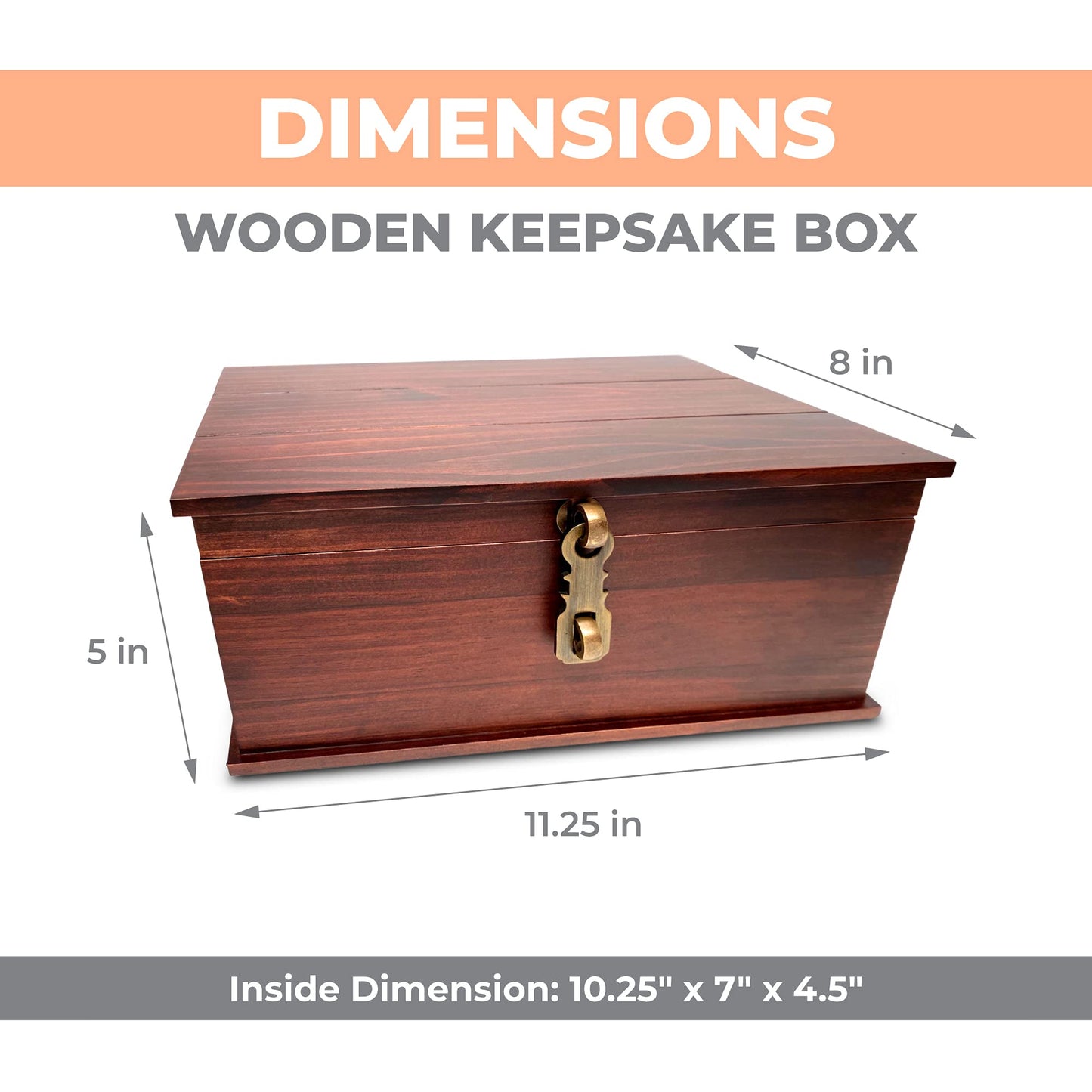 Blake & Lake Antique Style Wood Storage Box - Decorative Wooden Box with Hinged Lid and Metal Latch for Home or Office